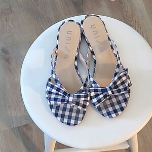 Unisa Navy Gingham Bow Sandals 7.5